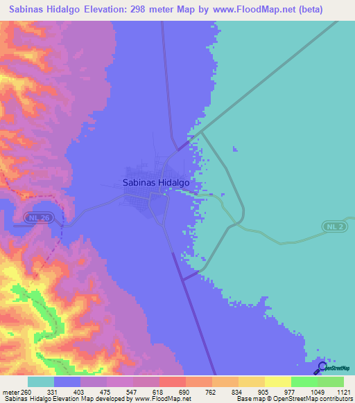 Sabinas Hidalgo,Mexico Elevation Map