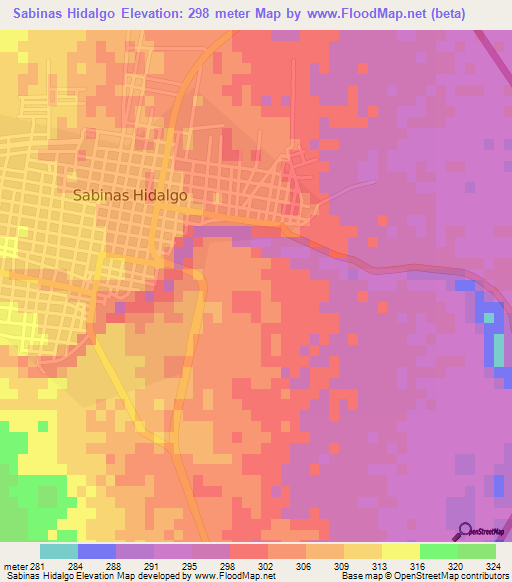 Sabinas Hidalgo,Mexico Elevation Map