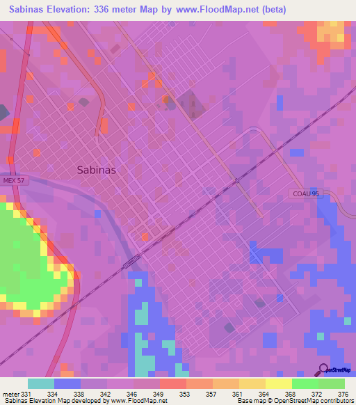 Sabinas,Mexico Elevation Map