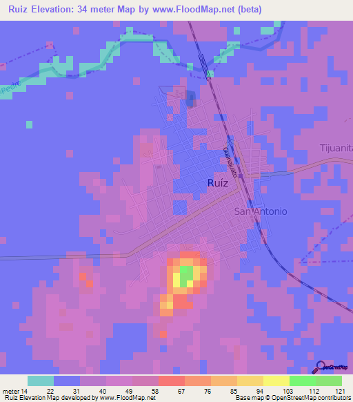 Ruiz,Mexico Elevation Map