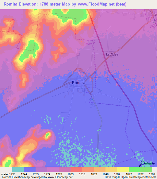 Romita,Mexico Elevation Map