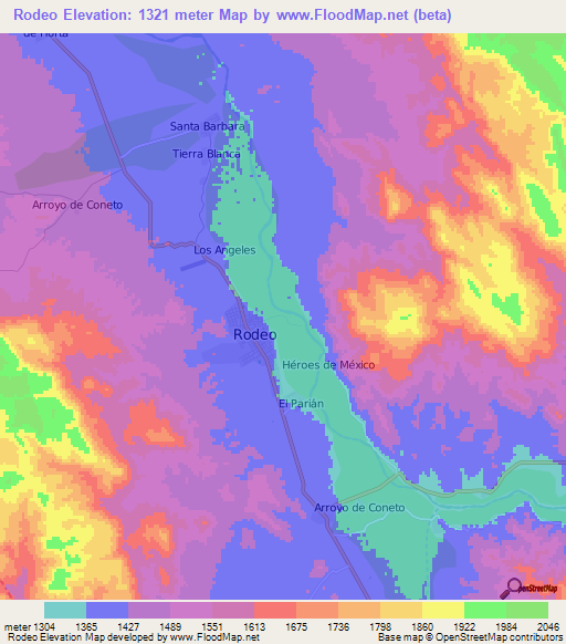 Rodeo,Mexico Elevation Map