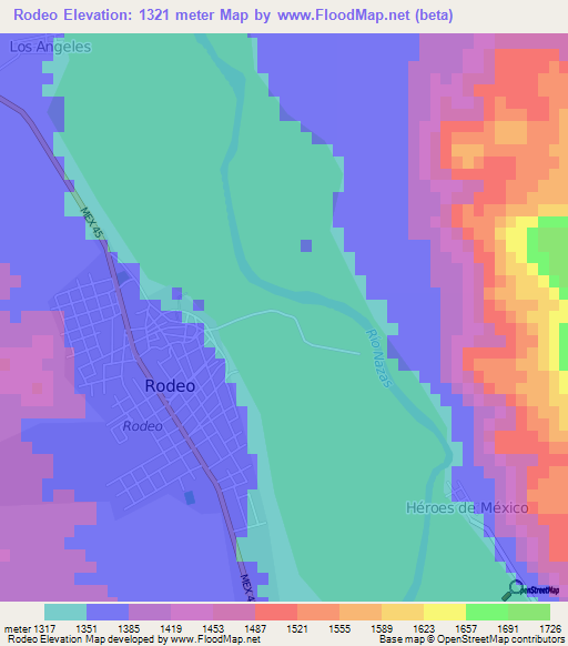 Rodeo,Mexico Elevation Map