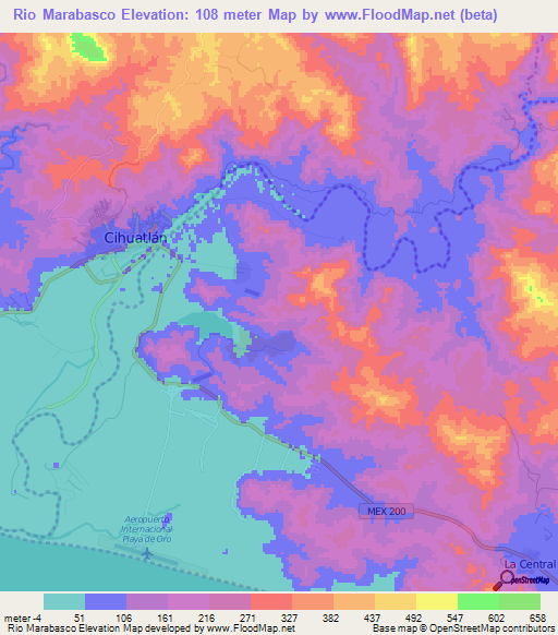 Rio Marabasco,Mexico Elevation Map