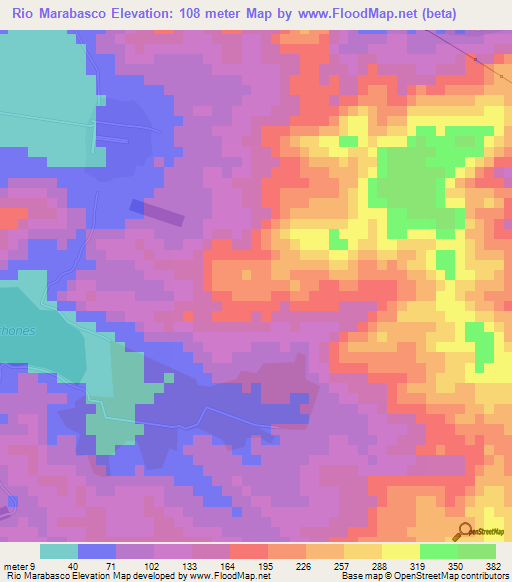 Rio Marabasco,Mexico Elevation Map