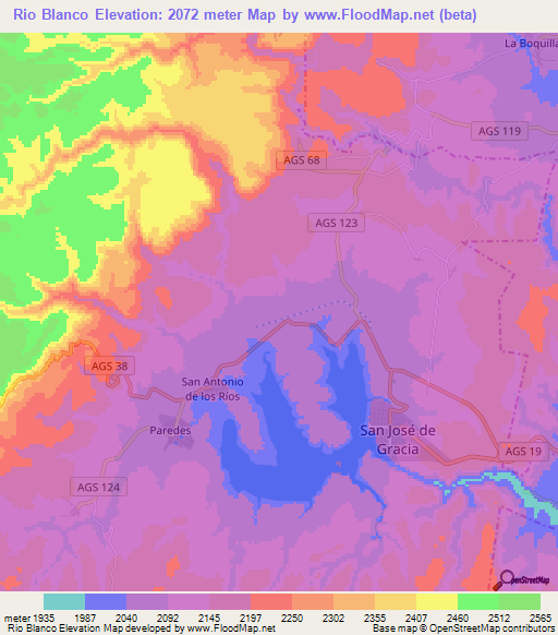 Rio Blanco,Mexico Elevation Map