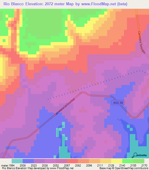 Rio Blanco,Mexico Elevation Map