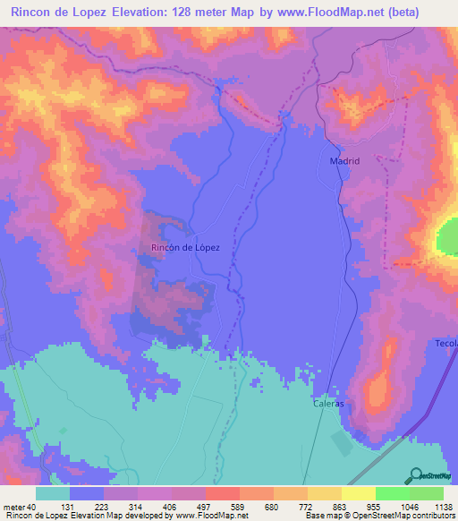 Rincon de Lopez,Mexico Elevation Map