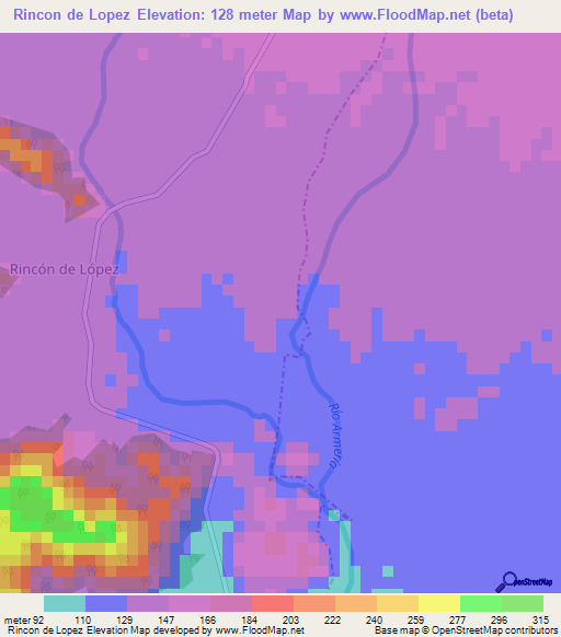 Rincon de Lopez,Mexico Elevation Map