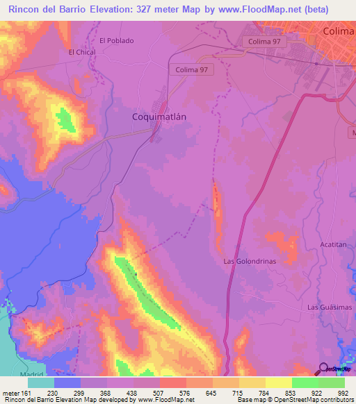 Rincon del Barrio,Mexico Elevation Map