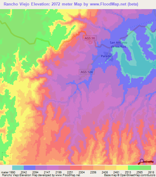 Rancho Viejo,Mexico Elevation Map