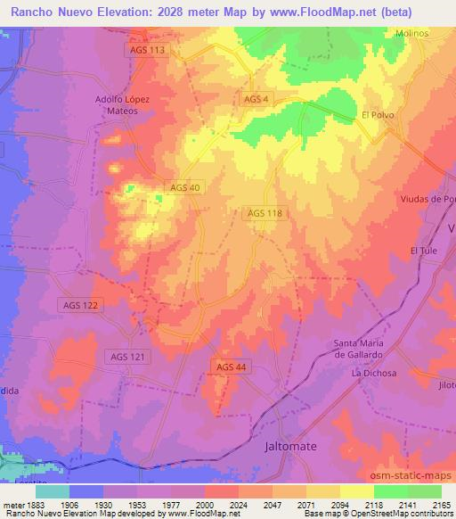 Rancho Nuevo,Mexico Elevation Map