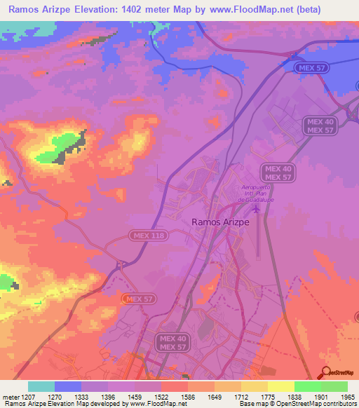 Ramos Arizpe,Mexico Elevation Map