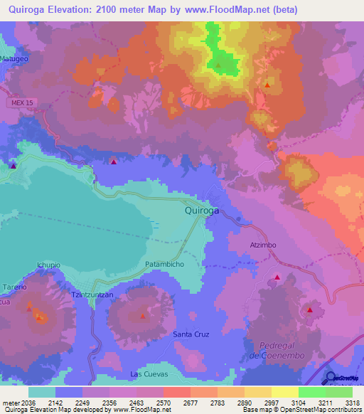 Quiroga,Mexico Elevation Map