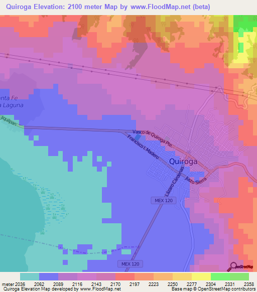 Quiroga,Mexico Elevation Map