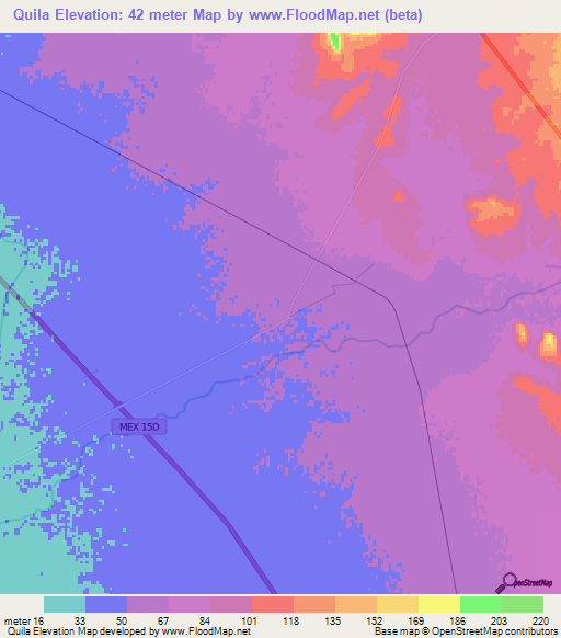 Quila,Mexico Elevation Map