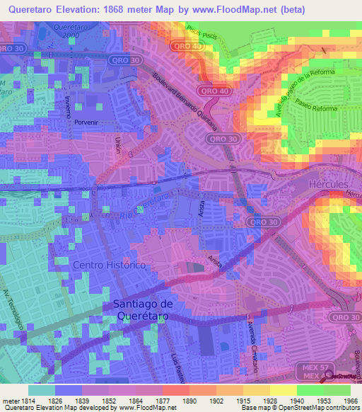 Queretaro,Mexico Elevation Map