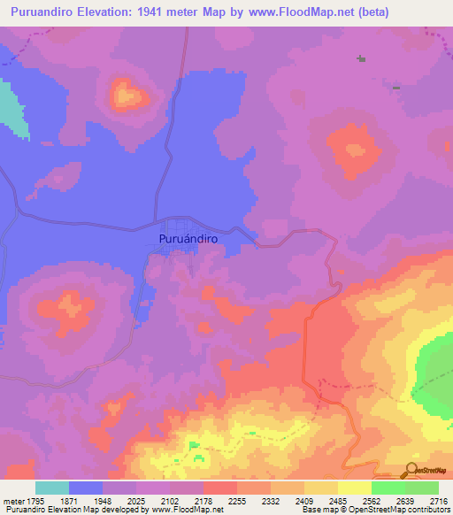 Puruandiro,Mexico Elevation Map