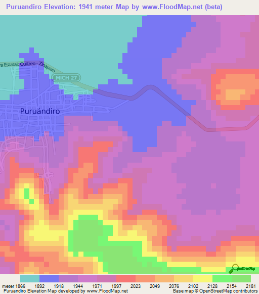 Puruandiro,Mexico Elevation Map