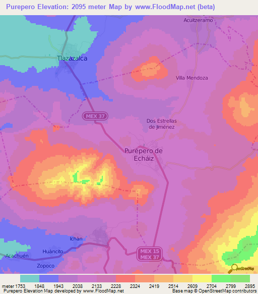 Purepero,Mexico Elevation Map