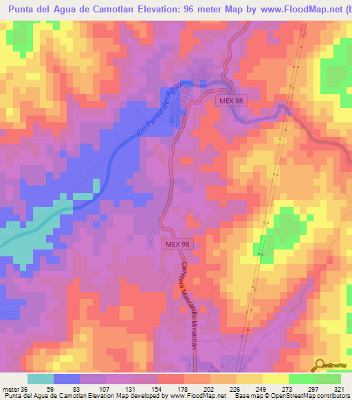 Punta del Agua de Camotlan,Mexico Elevation Map