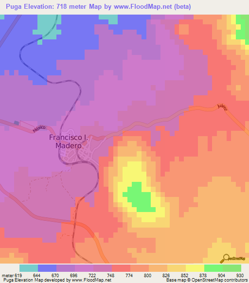 Puga,Mexico Elevation Map