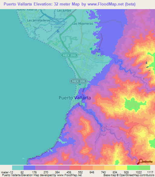 Puerto Vallarta,Mexico Elevation Map