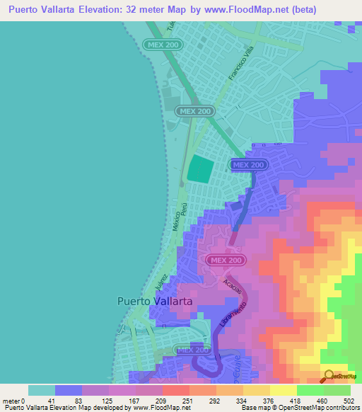 Puerto Vallarta,Mexico Elevation Map