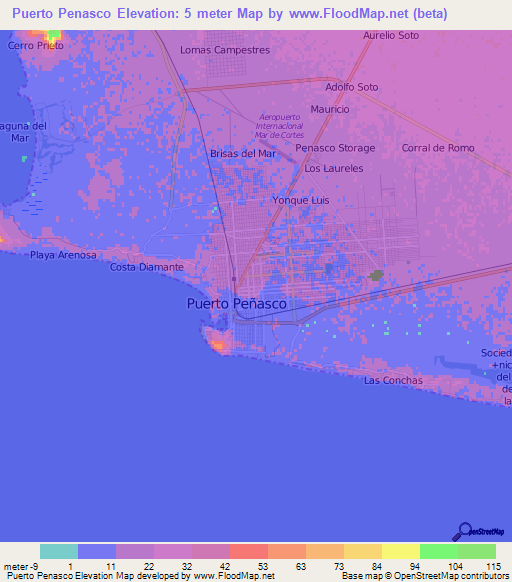 Puerto Penasco,Mexico Elevation Map