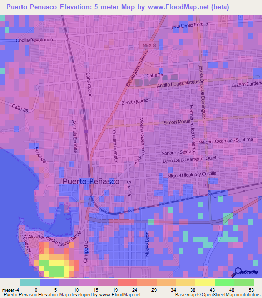 Puerto Penasco,Mexico Elevation Map