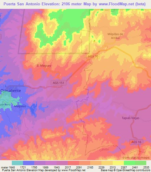 Puerta San Antonio,Mexico Elevation Map