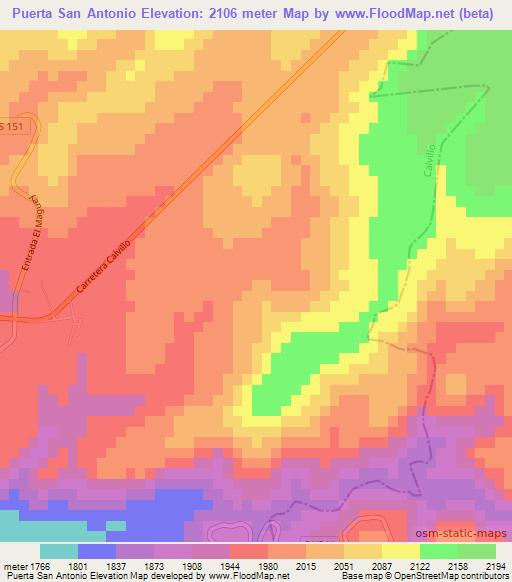 Puerta San Antonio,Mexico Elevation Map