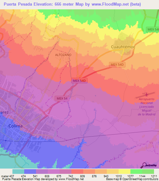 Puerta Pesada,Mexico Elevation Map