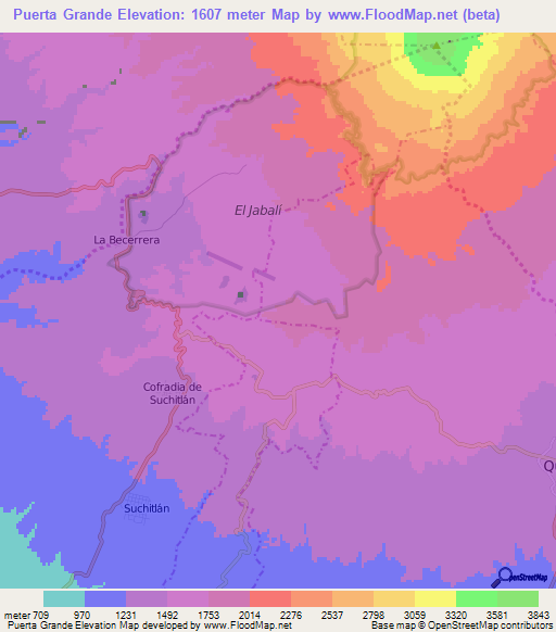 Puerta Grande,Mexico Elevation Map