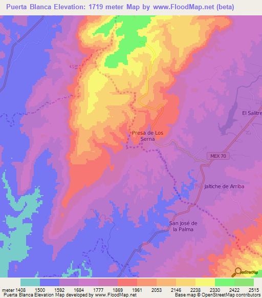 Puerta Blanca,Mexico Elevation Map