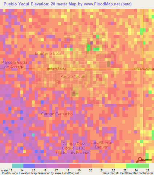 Pueblo Yaqui,Mexico Elevation Map