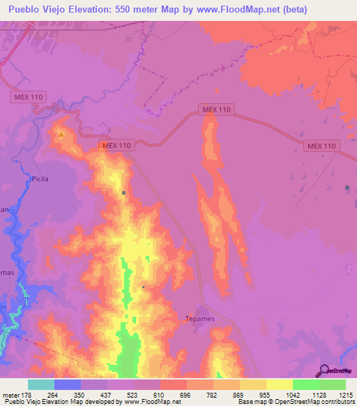 Pueblo Viejo,Mexico Elevation Map