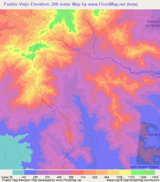 Pueblo Viejo,Mexico Elevation Map