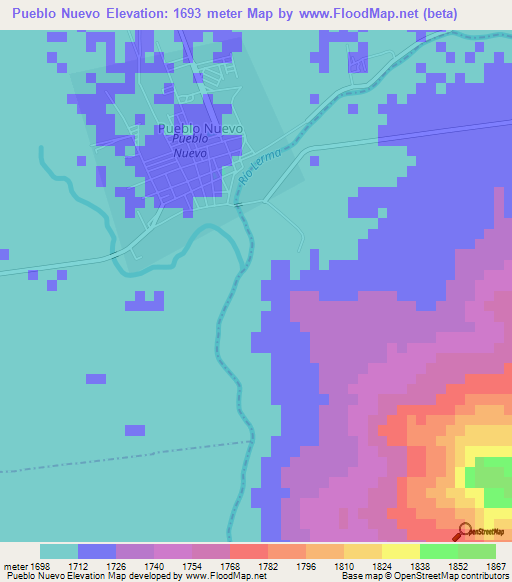 Pueblo Nuevo,Mexico Elevation Map