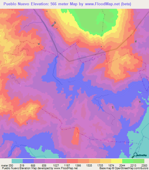 Pueblo Nuevo,Mexico Elevation Map