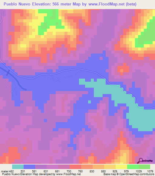 Pueblo Nuevo,Mexico Elevation Map