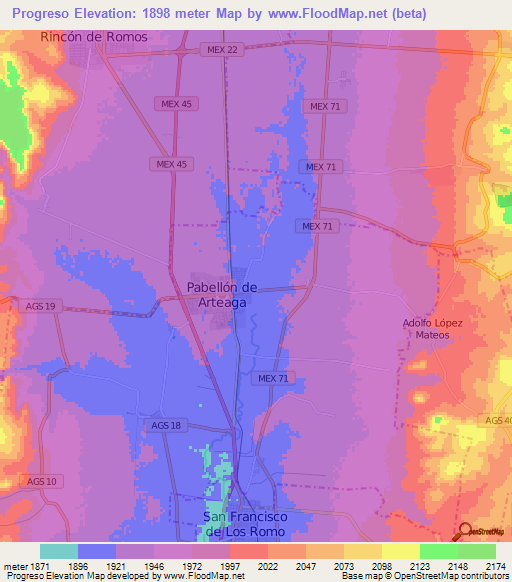Progreso,Mexico Elevation Map