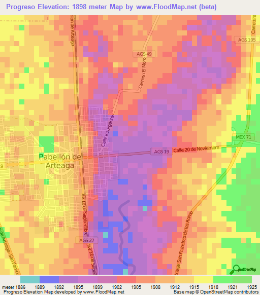 Progreso,Mexico Elevation Map