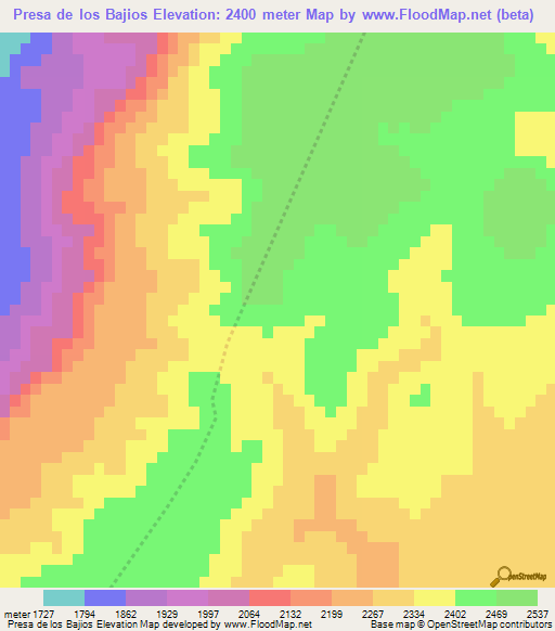 Presa de los Bajios,Mexico Elevation Map