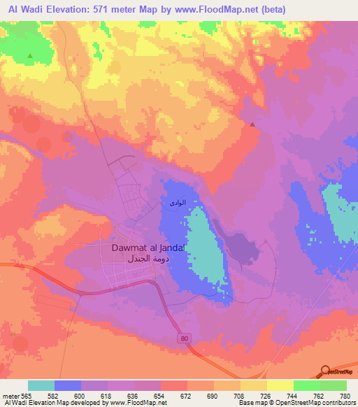 Al Wadi,Saudi Arabia Elevation Map