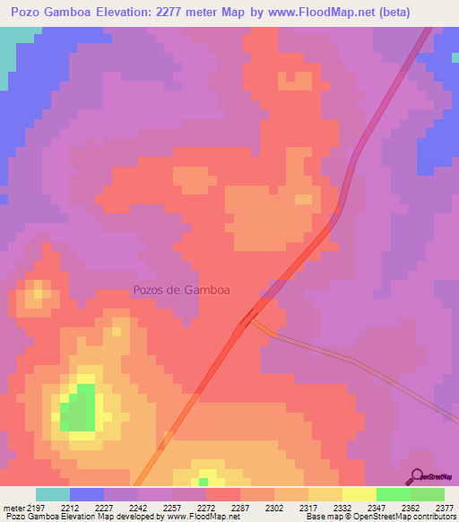 Pozo Gamboa,Mexico Elevation Map