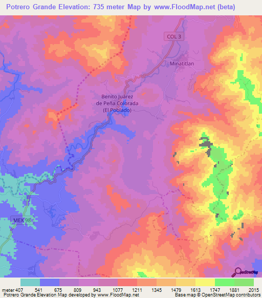 Potrero Grande,Mexico Elevation Map