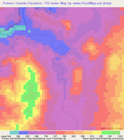 Potrero Grande,Mexico Elevation Map