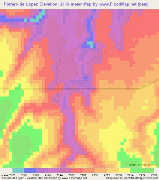 Potrero de Lopez,Mexico Elevation Map