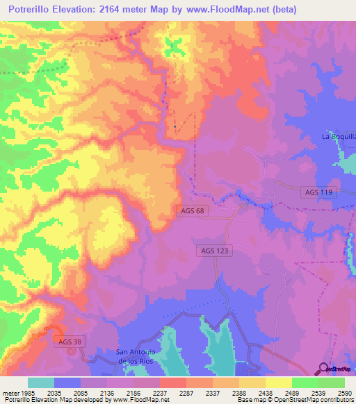 Potrerillo,Mexico Elevation Map